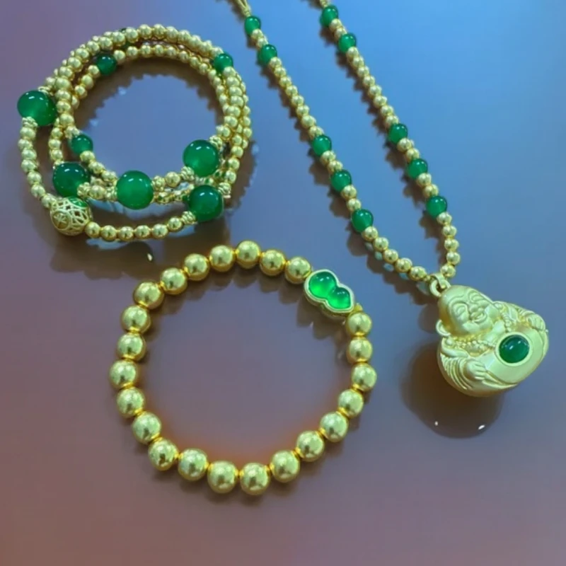 【华慕甄选】 满绿葫芦手链+绿佛公吊坠+平安喜乐绿项链