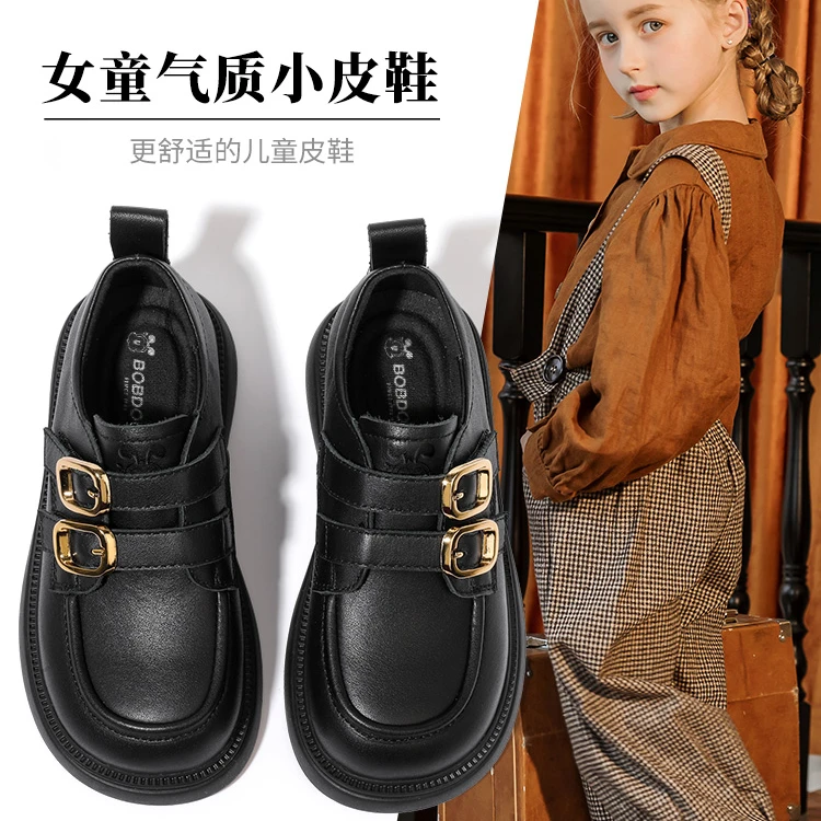 巴布豆女童鞋儿童公主黑色皮鞋2025新款女孩宝宝乐福单鞋软底洋气