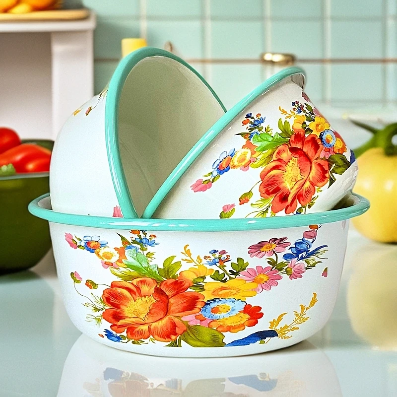 24-28-32cm卷边盆 单个装 依兰 美国花搪瓷家用洗菜盆加厚和面盆