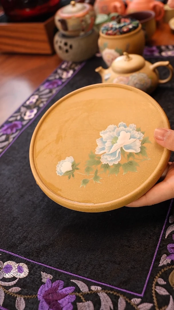 茶壶紫砂黄段牡丹盘子