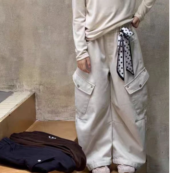 女童新秋冬百搭拉毛蝴蝶结飘带工装裤6116
