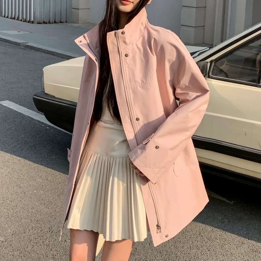 【锦衣服饰】DY 809韩系立领中长款工装风衣