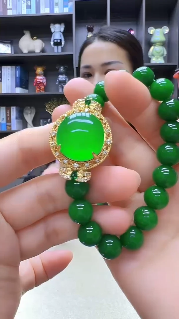 翡翠14K金镶嵌颈饰沉白diy劲饰