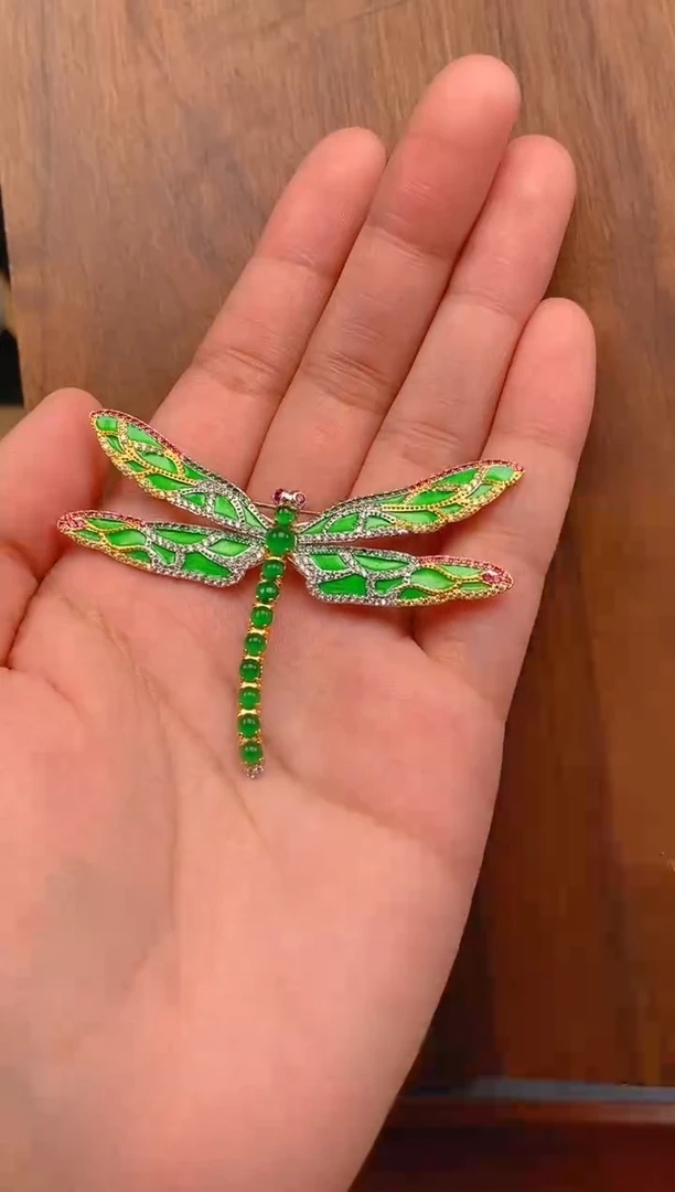 【闪购商品】翡翠吊坠(不含链)银S925镶嵌绿色蜻蜓