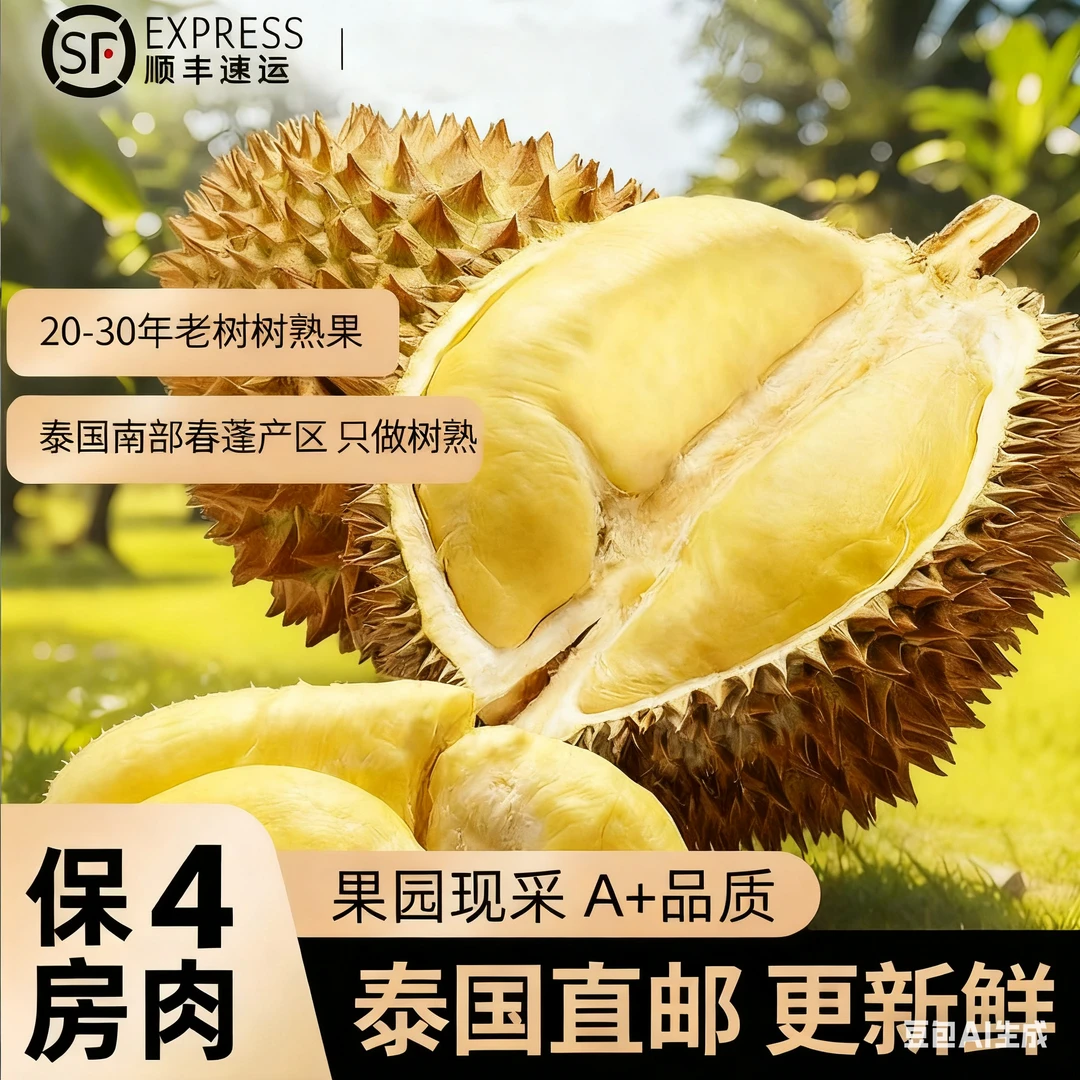 泰国进口A级金枕树熟鲜榴莲单颗9-10斤保四房顺丰空运泰国直发