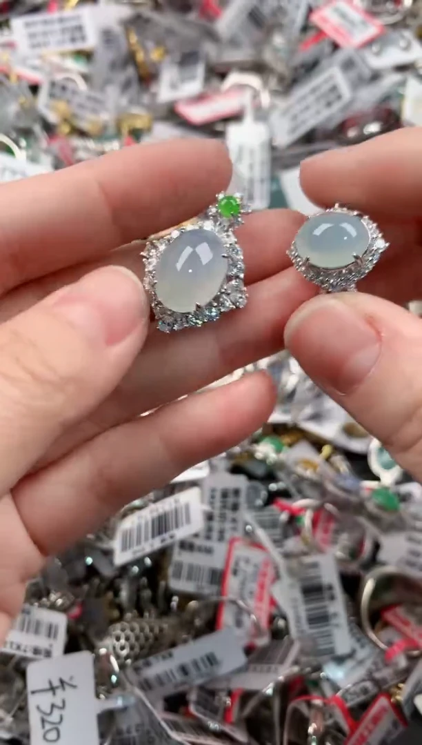 银S925镶嵌戒指翡翠666---6