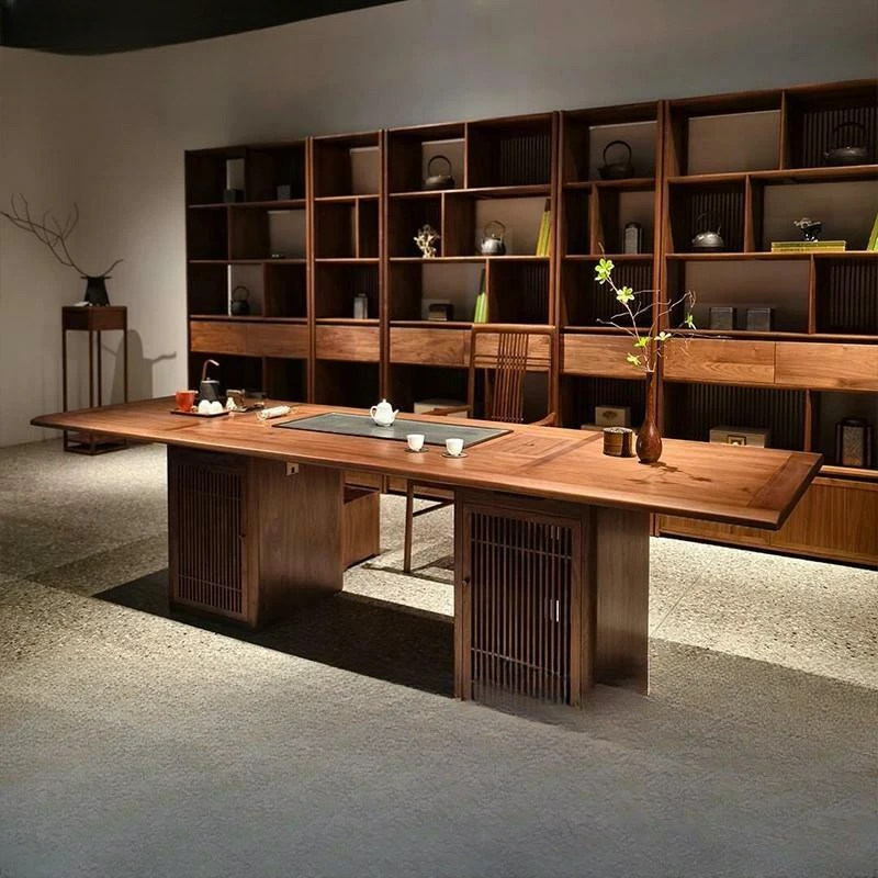 新中式北美黑胡桃木茶桌2025新款高端轻奢茶台禅意黑胡桃家具定制