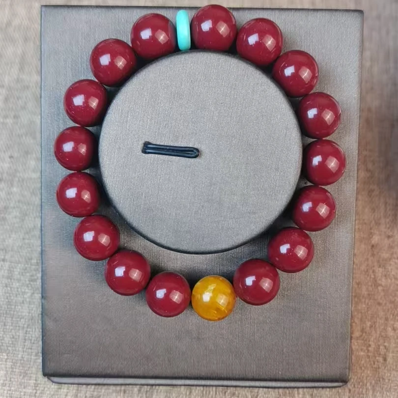 含辰砂工艺品天然朱砂紫金砂12MM配松蜡手串