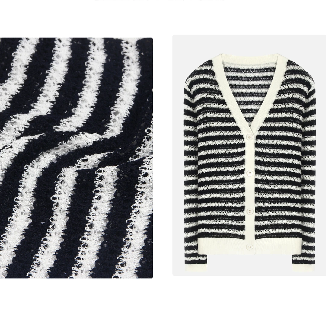 凯特丝蓓221#女装2024春季新款混纺条纹V领开衫针织衫1-1051