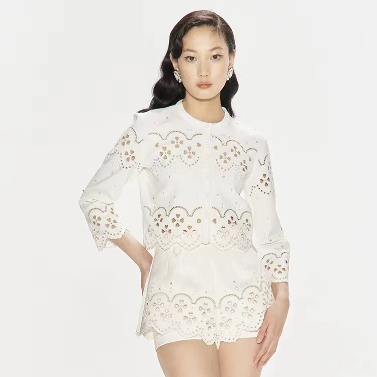 LeFame/拉飞姆LeFame/拉飞姆LF24Q11ZM324马德拉刺绣针织钉钻开衫