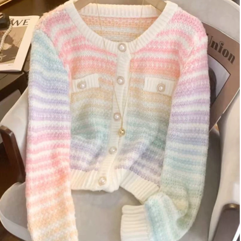 {001-050}   2024秋冬装基础款简约百搭针织开衫短款长袖毛衣女