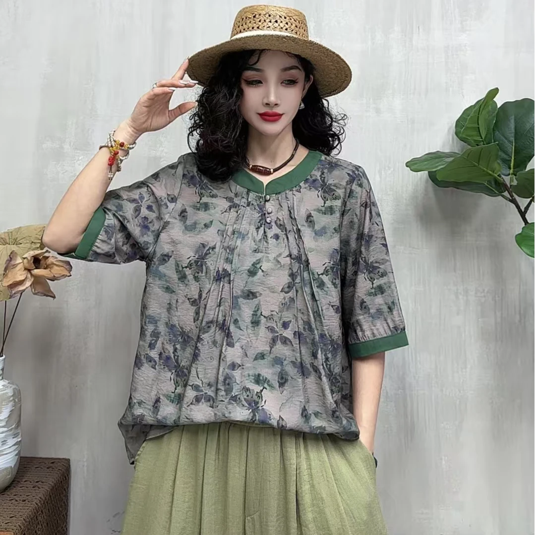 11437新款夏季时尚洋气减龄显瘦碎花T恤