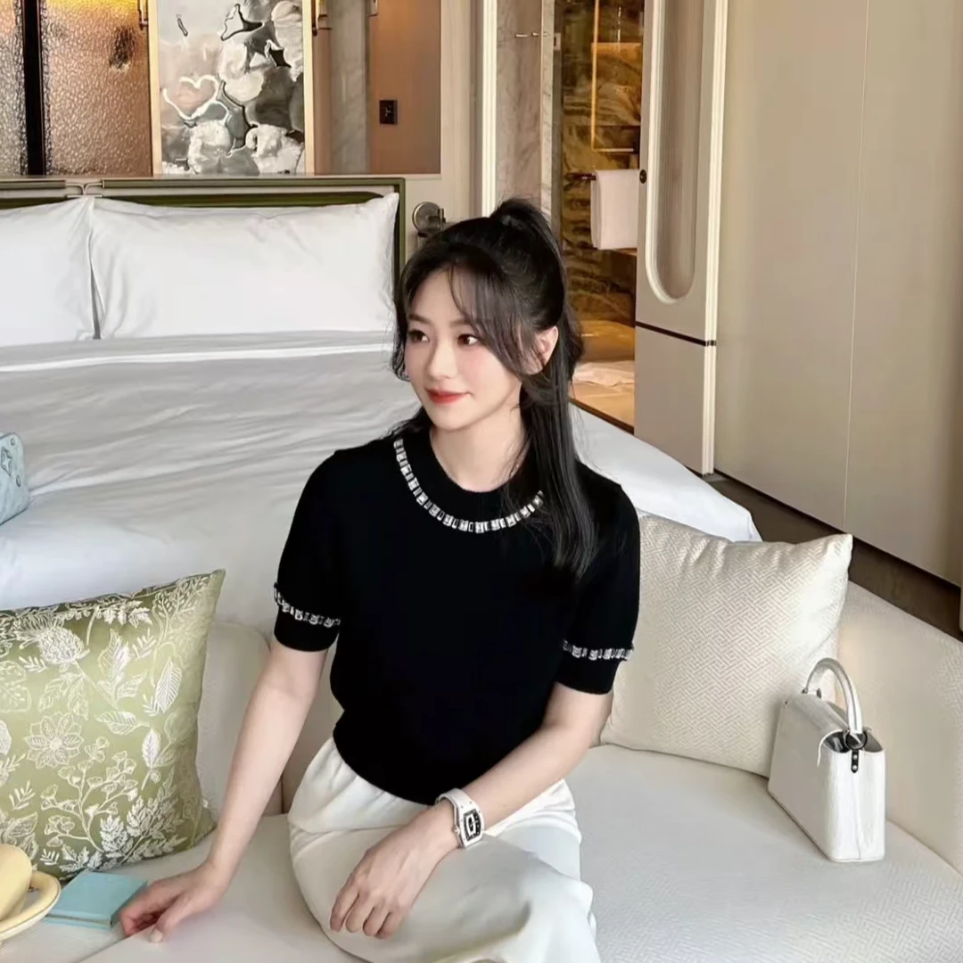 未使用 MIU MIU/缪缪 Miu Miu 手工钉钻黑色羊绒衫 黑色40