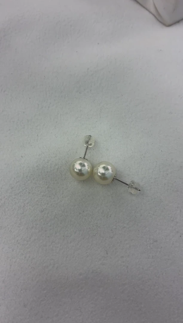 18K金镶嵌耳饰海水珍珠玉**?澳白非正圆9-10素钉