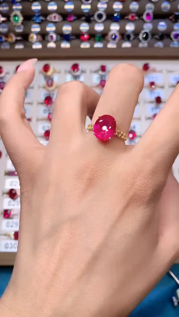 红宝石戒指银S925镶嵌金色10.12