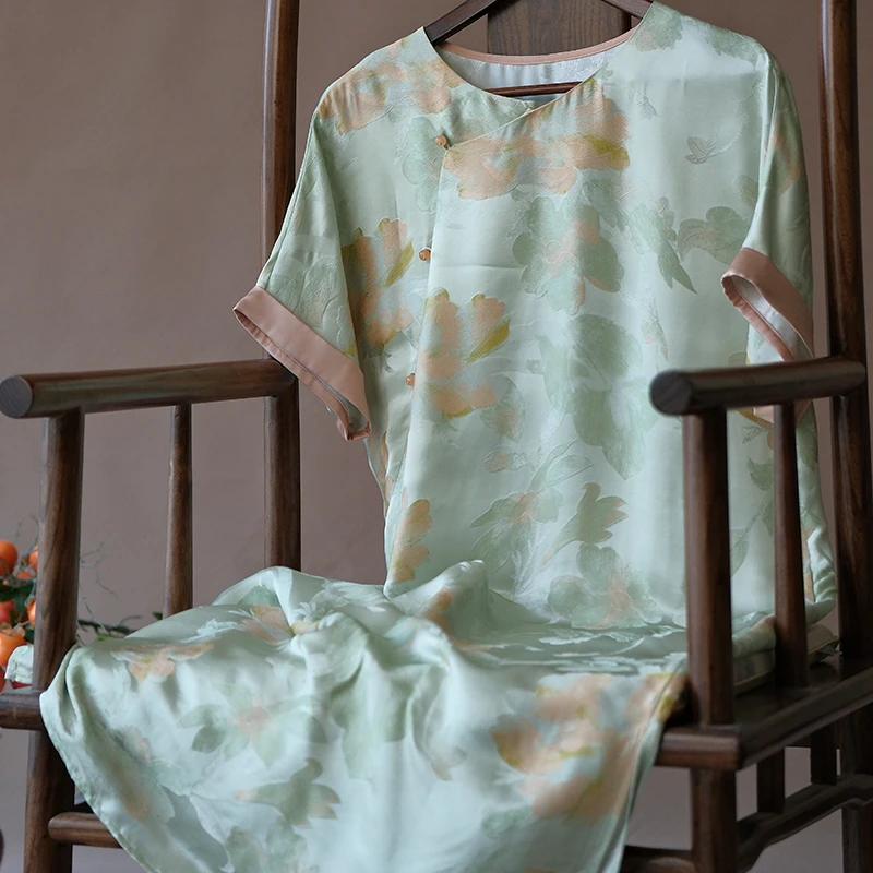 『朝颜』新中式桑蚕丝连衣裙DGSL0760