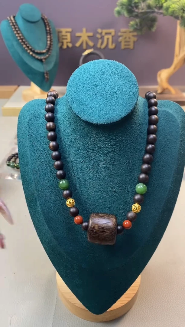 【闪购商品】沉香手串J玉化紫08+虎斑留疤白棋楠沉香木雕顶珠