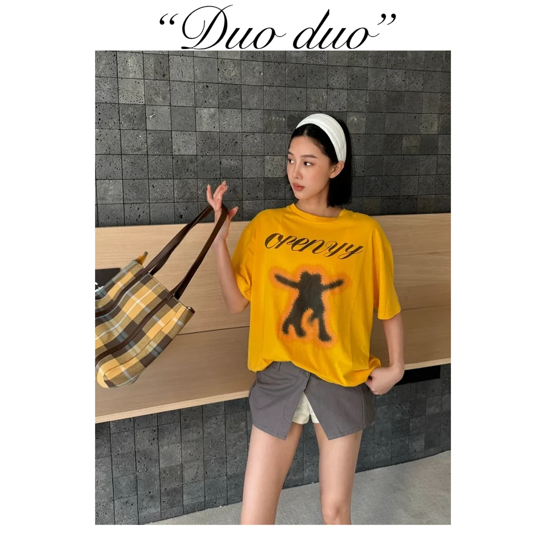 双人舞 - 韩国单YY夏季新款印花短袖T恤宽松显瘦女百搭