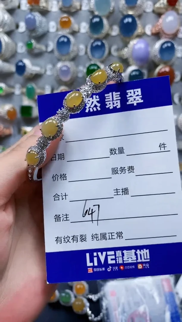 翡翠手镯银S925镶嵌0647