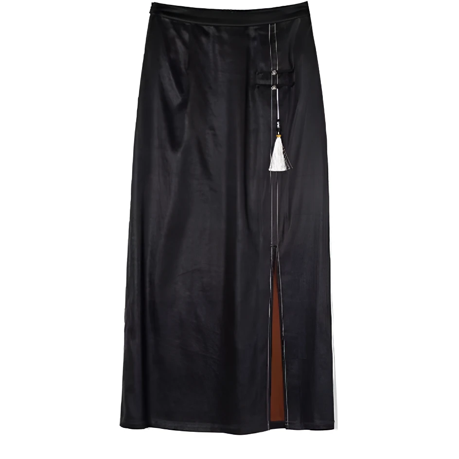 [ 香云纱半裙重缎】  HSY26812款 重缎黑色国风百搭半裙长90c'm