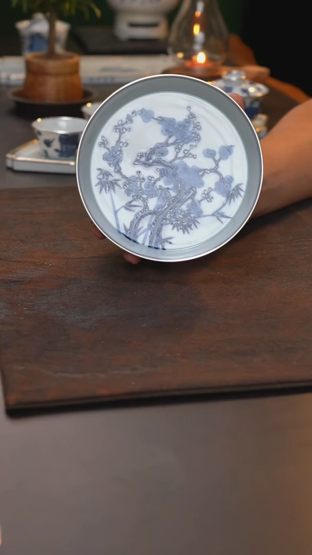 手绘松竹梅壶承包银口