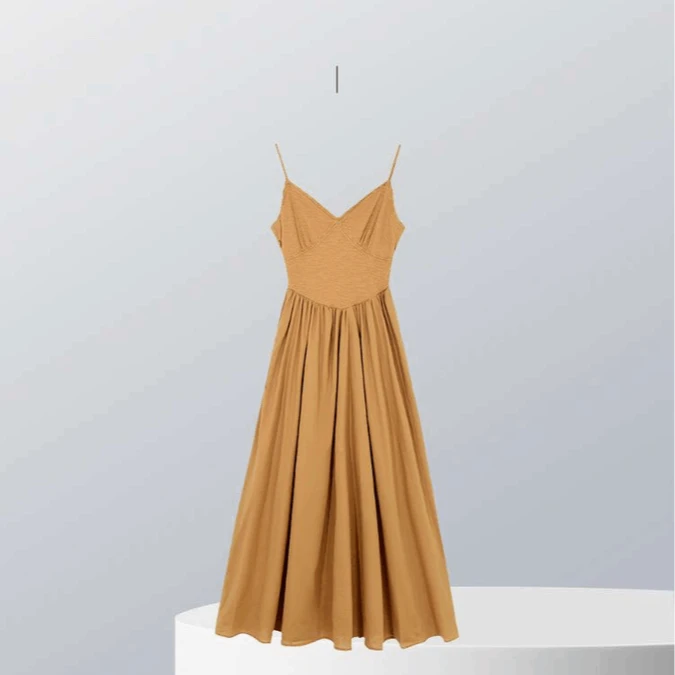 （清货）春夏度假风蕾丝花边v领拼接吊带连衣裙女2871