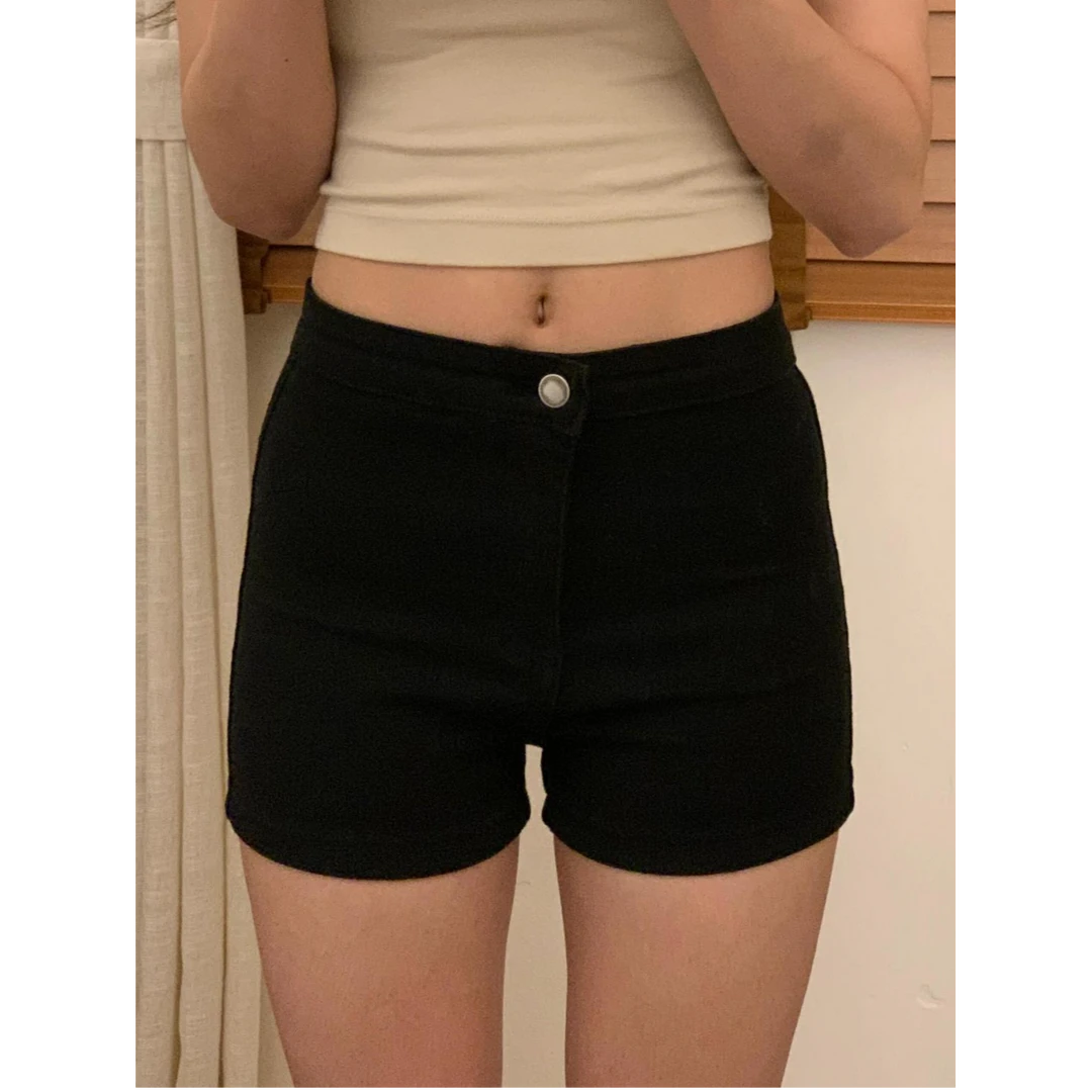 小个子黑色弹力牛仔短裤女夏季新款辣妹高腰紧身包臀裤子a字热裤