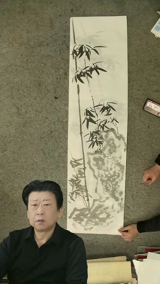 国画四尺对开  墨竹条屏 34*138cm