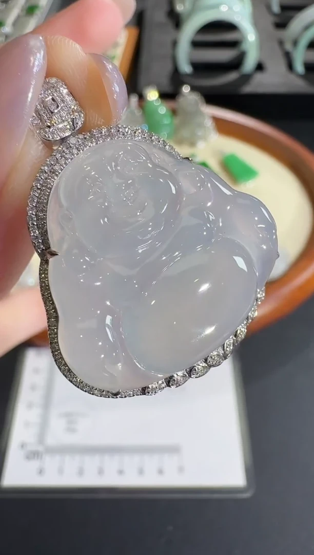 吊坠(不含链)18K金镶嵌翡翠【源头工厂】钻石镶嵌