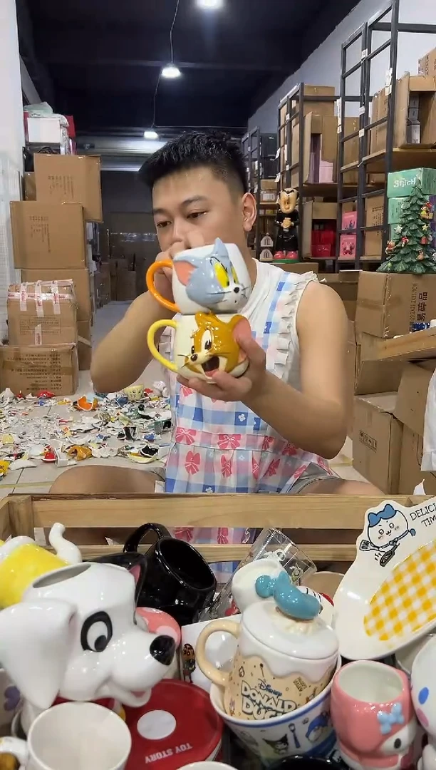 瓷片原盒立体猫和老鼠对杯