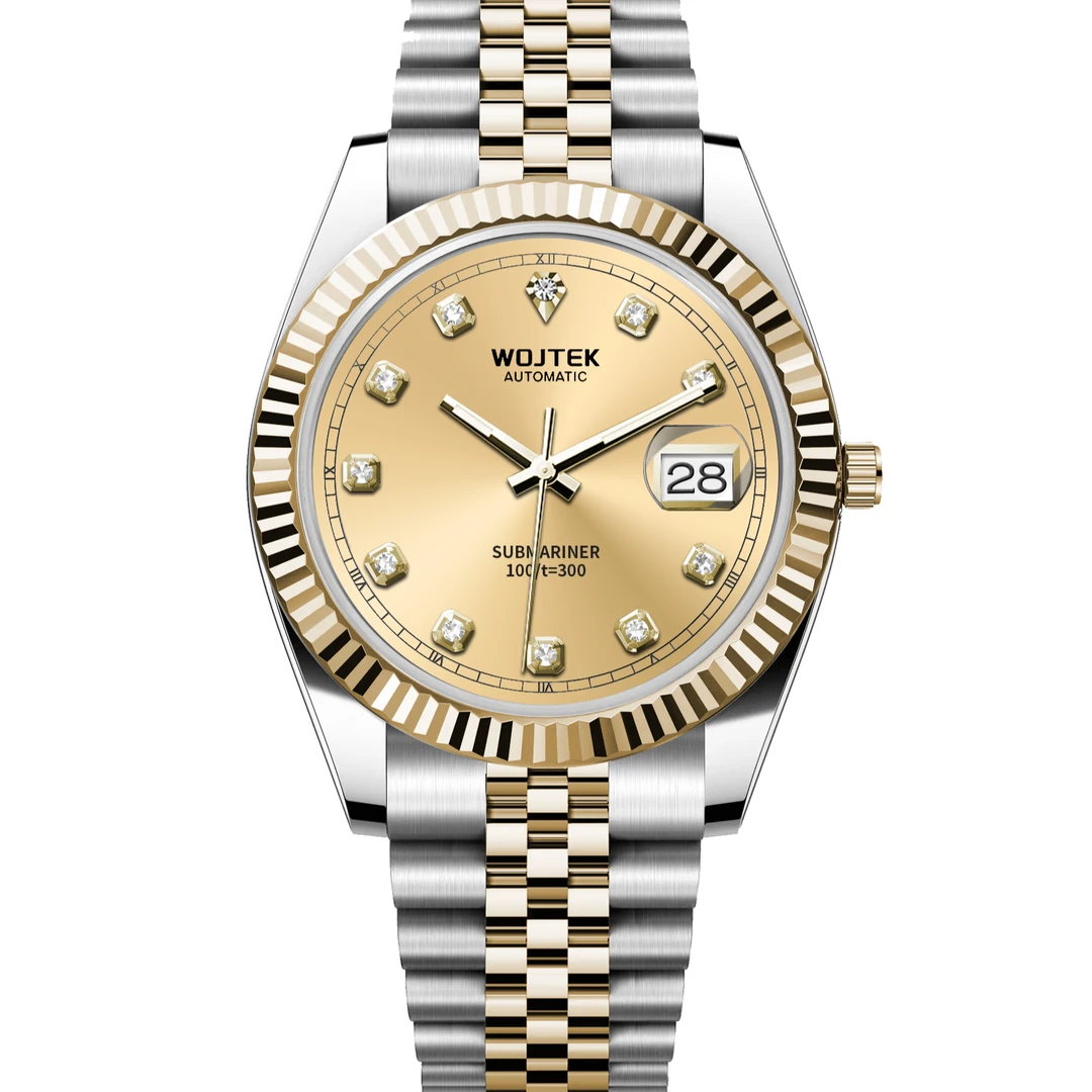 WOJTEK沃铁 间金日志系列 进口夜光 高端男士钢带机械手表TONGY