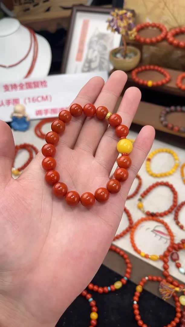 未镶嵌手串南红玛瑙南红满色满肉单圈蜜蜡QF-A482（多样性发一）