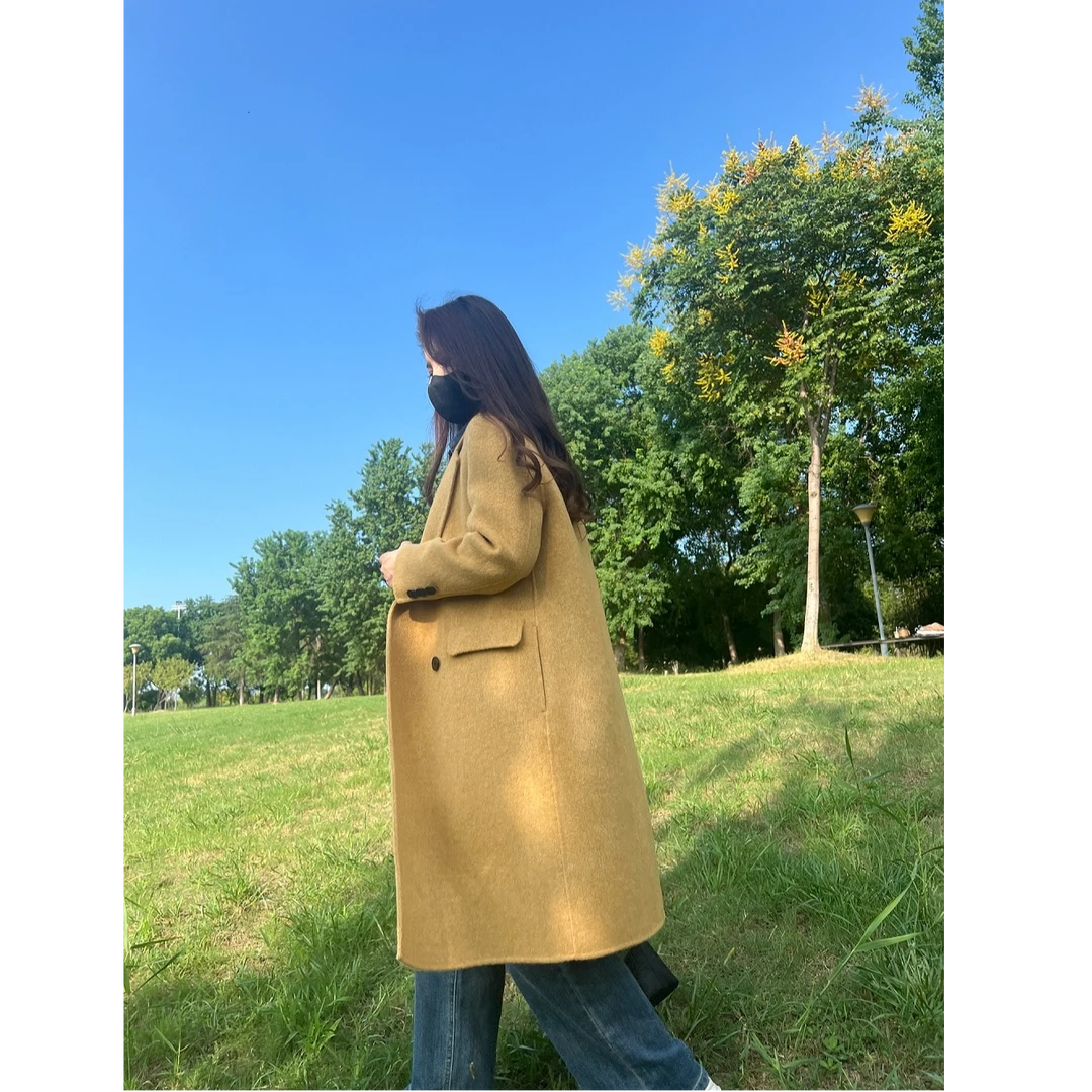 【反季清仓】小个子秋季韩版宽松气质双面羊绒大衣2418