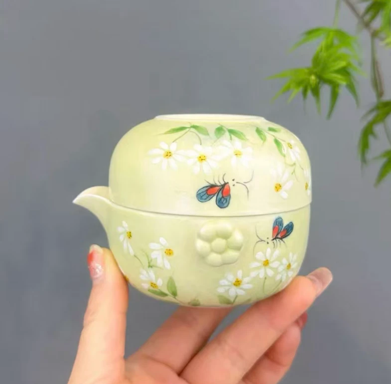 [墨池]手绘蝶恋花旅行快客杯一人饮0334