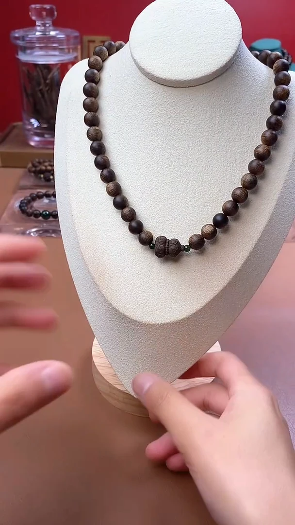 手串沉香富森瘿子留疤08+葫芦貔貅沉香木雕顶珠