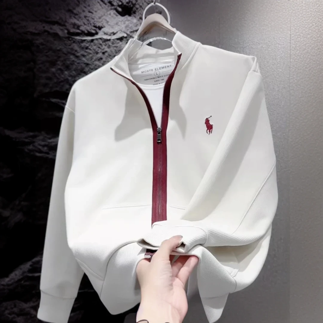 男士秋季新款拼色时尚潮流简约拉链百搭秋季男士拼色拉链卫衣外套