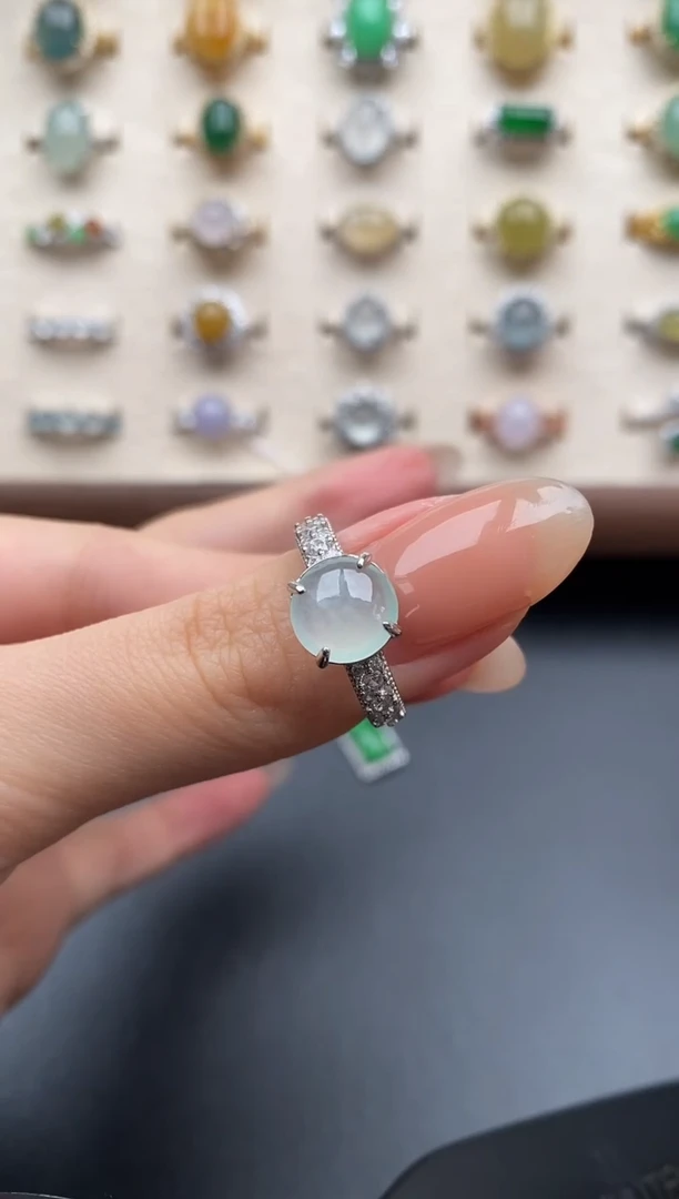 银S925镶嵌戒指翡翠一物一证一礼盒