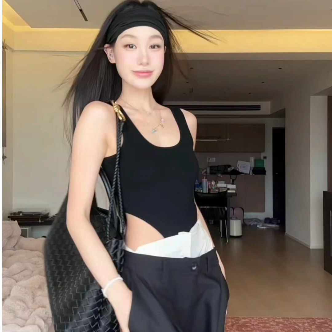 猫女｜背心连体衣性感高叉三角紧身V字连裆打底