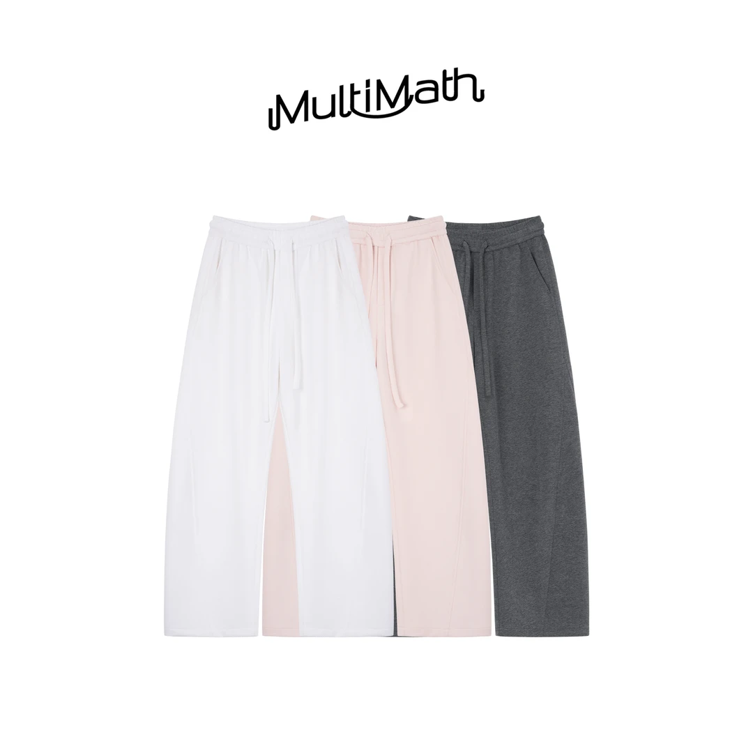 Multi Math弧形卫裤/秋冬棉百搭松弛感抽绳宽松休闲弯刀阔腿裤
