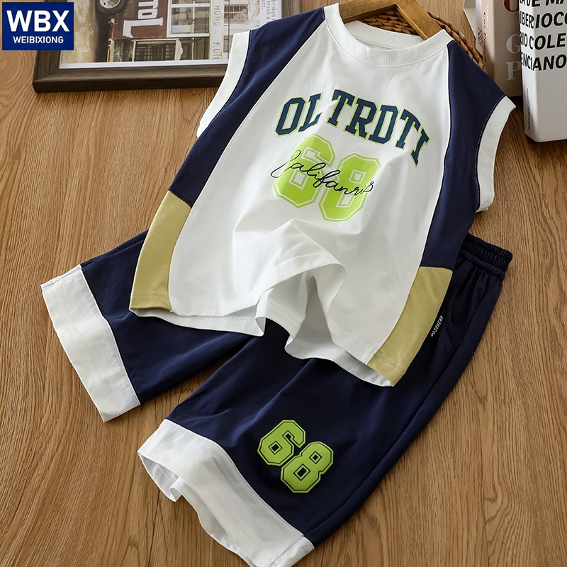 2025新款男童夏装套装儿童背心短裤两件套中大童速干运动衣服薄款