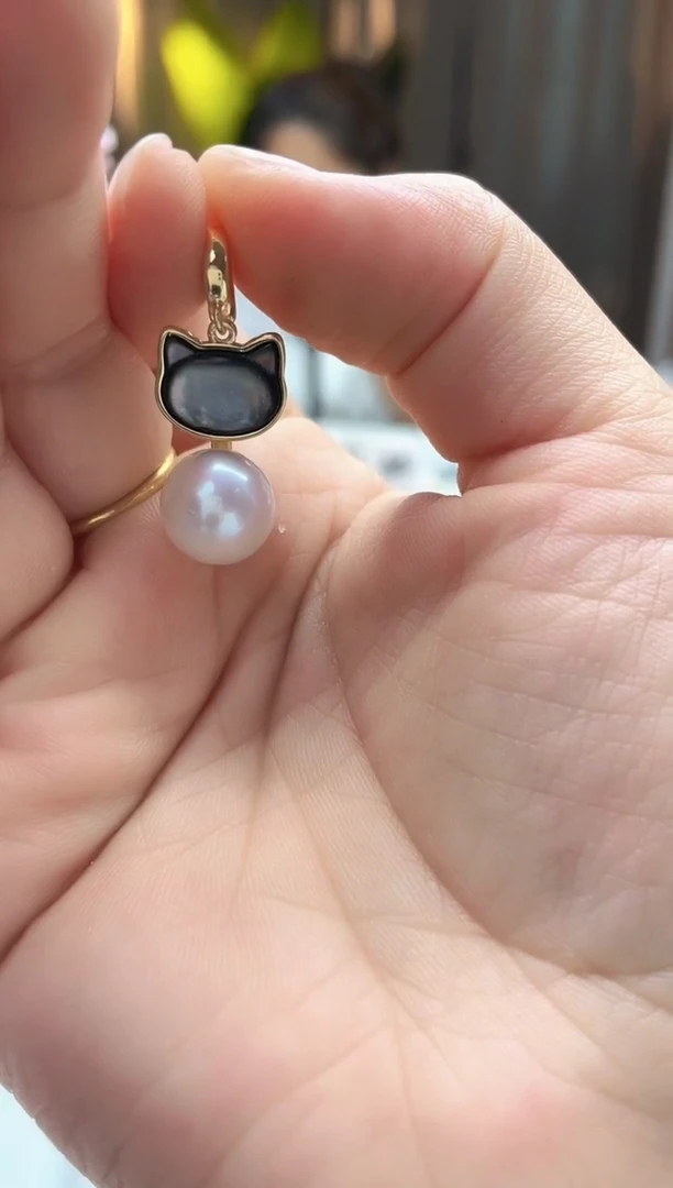 吊坠(不含链)未镶嵌淡水珍珠白珠黑猫吊坠