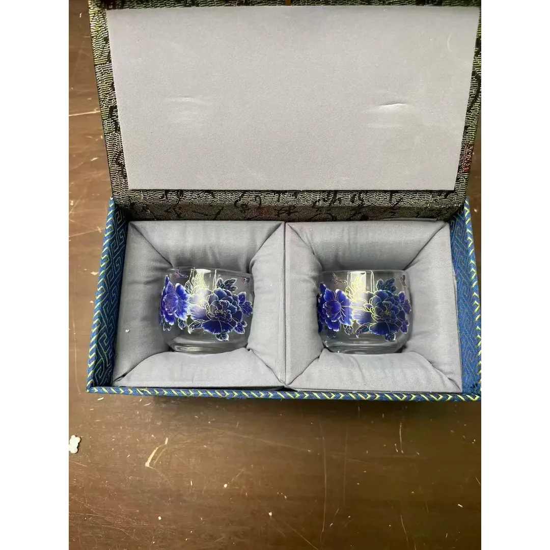 【闪购商品】水晶玻璃变色国潮牡丹品茗单杯功夫茶具【不带图中礼盒】