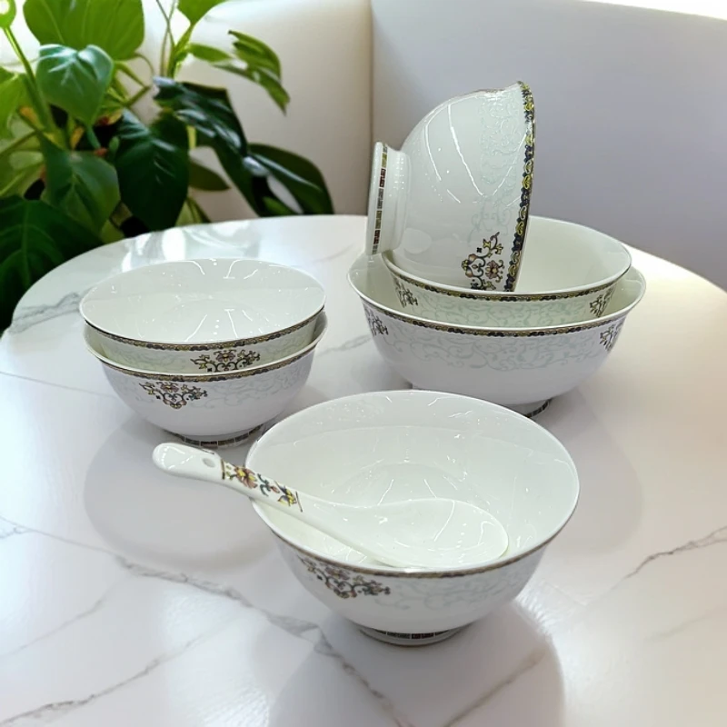 植物花卉防烫中式欧式田园元素碗陶瓷餐具家用碗碟米饭碗描金简约