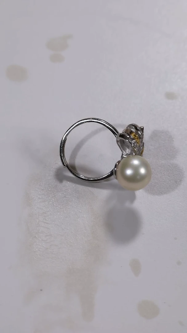 银S925镶嵌戒指海水珍珠澳白戒指