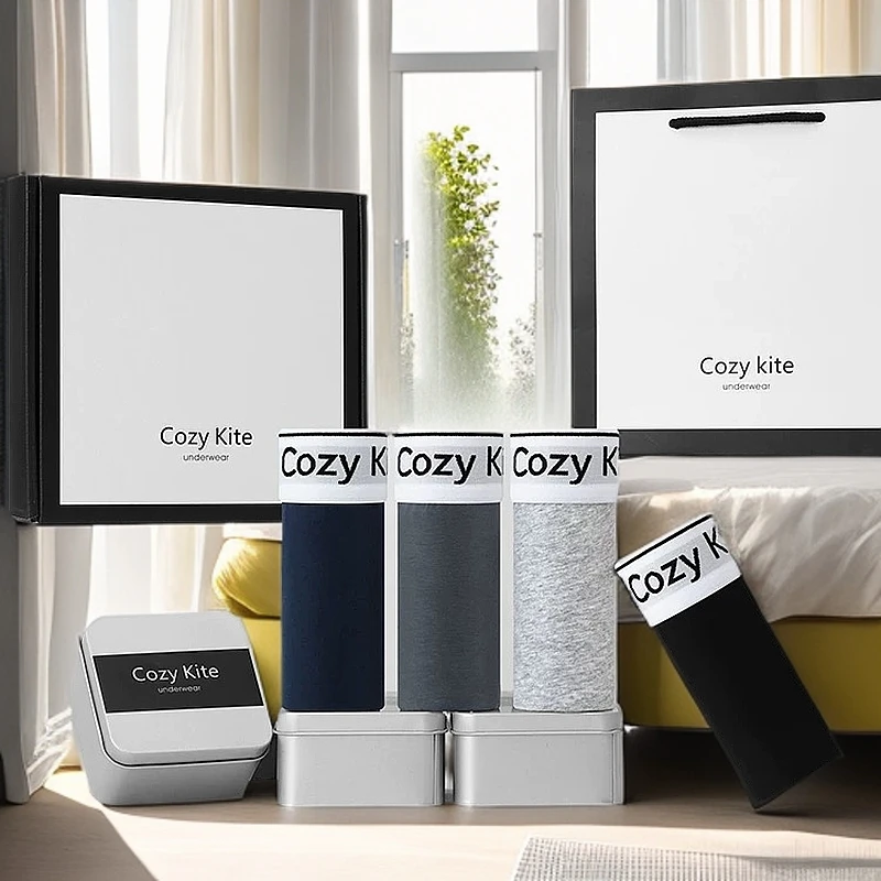 CK内裤男士内裤提全棉花舒适贴身防夹臀四角裤平角裤内裤4条礼盒