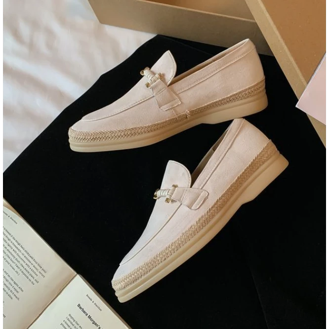 羊皮乐福鞋女深口单鞋春新编渔夫鞋一脚蹬女鞋款单鞋马蹄扣TX2112