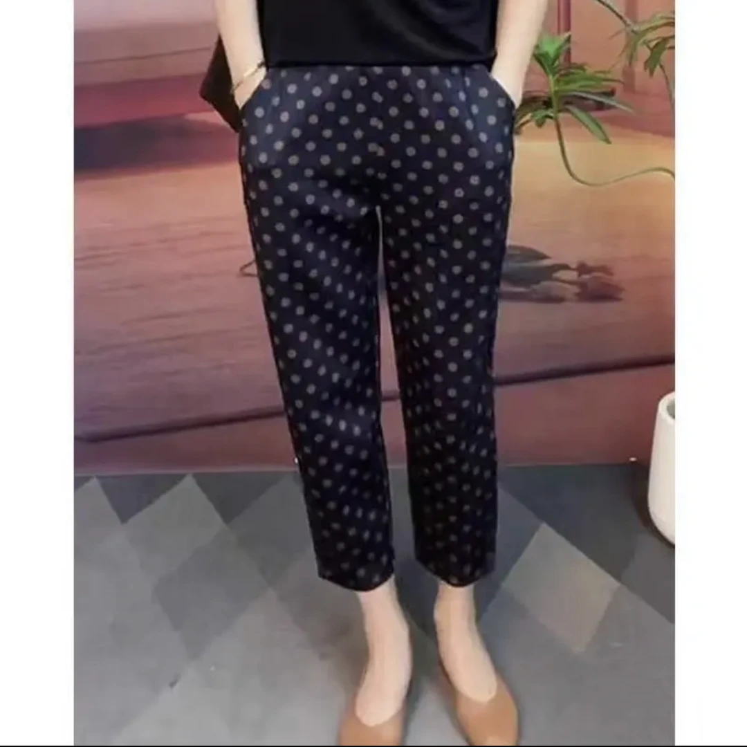 时尚高腰休闲波点哈伦裤女2025年春季新款小个子洋气九分萝卜裤子