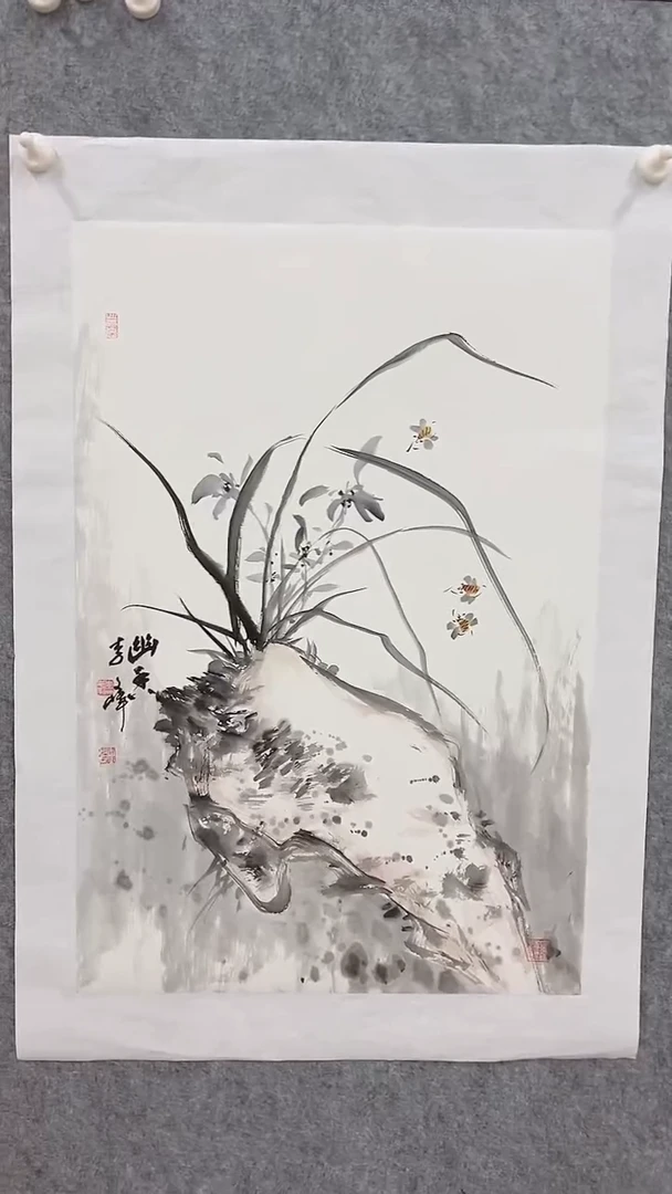 国画李文峰四尺三开花鸟