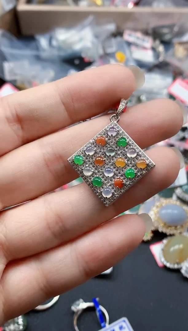 银S925镶嵌戒指翡翠天然A货缅甸翡翠