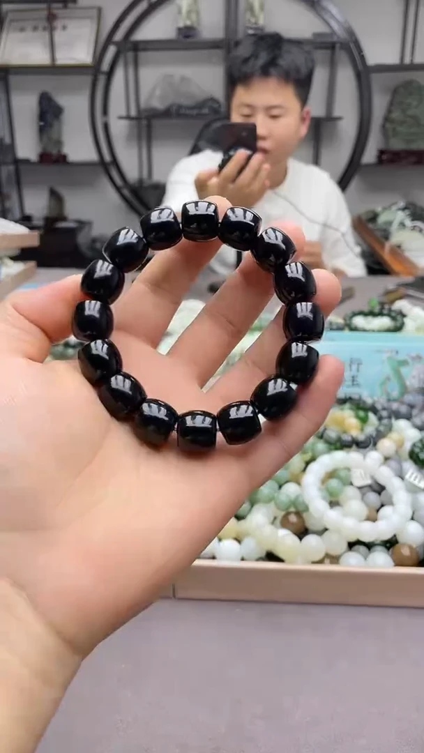 未镶嵌手串和田玉新疆塔县黑青14直切